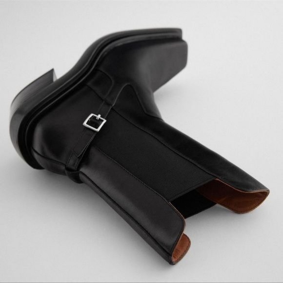 NWOT ZARA LEATHER SQUARE TOE  BOOTS Size  US7.5 EU38 - Picture 3 of 10